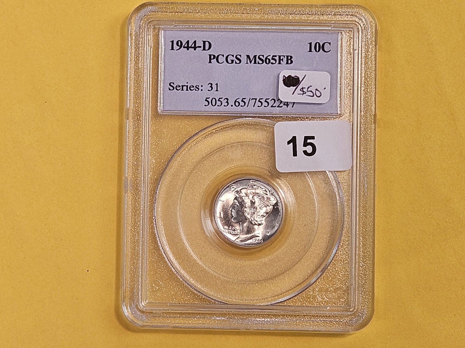 GEM! PCGS 1944-D Mercury Dime in Mint State 65 FB - 2