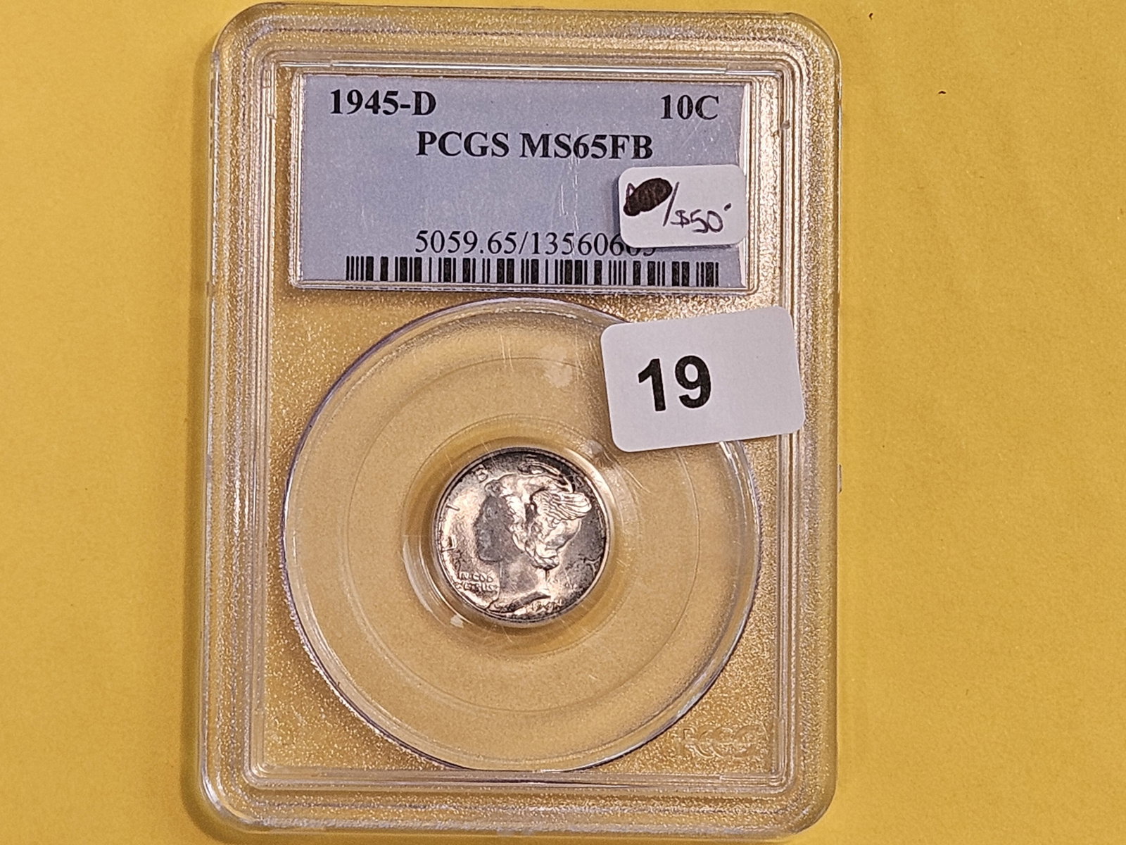 GEM! PCGS 1945-D Mercury Dime in Mint State 65 FB - 2
