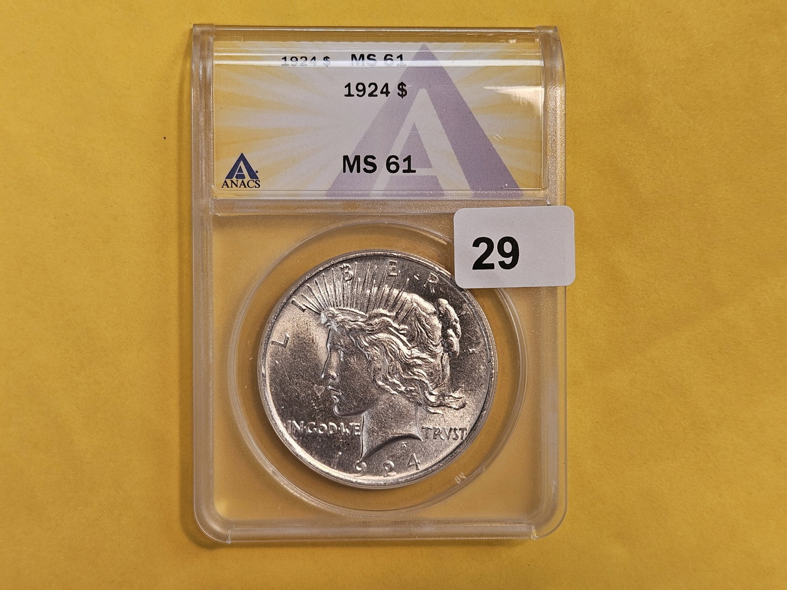 ANACS 1924 Peace Silver Dollar in Mint State 61 - 2