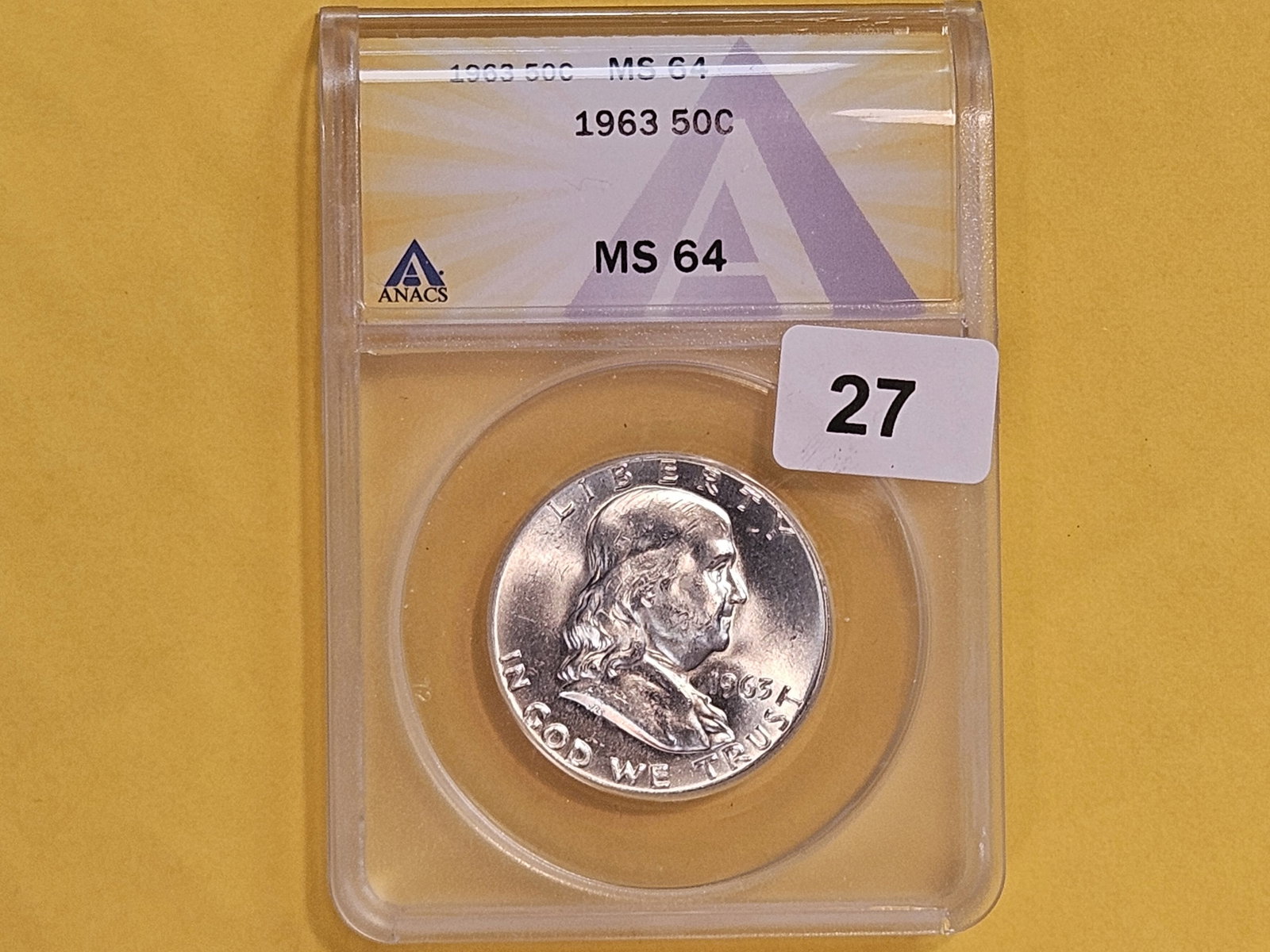 ANACS 1963 Franklin silver Half Dollar in Mint State 64 - 2