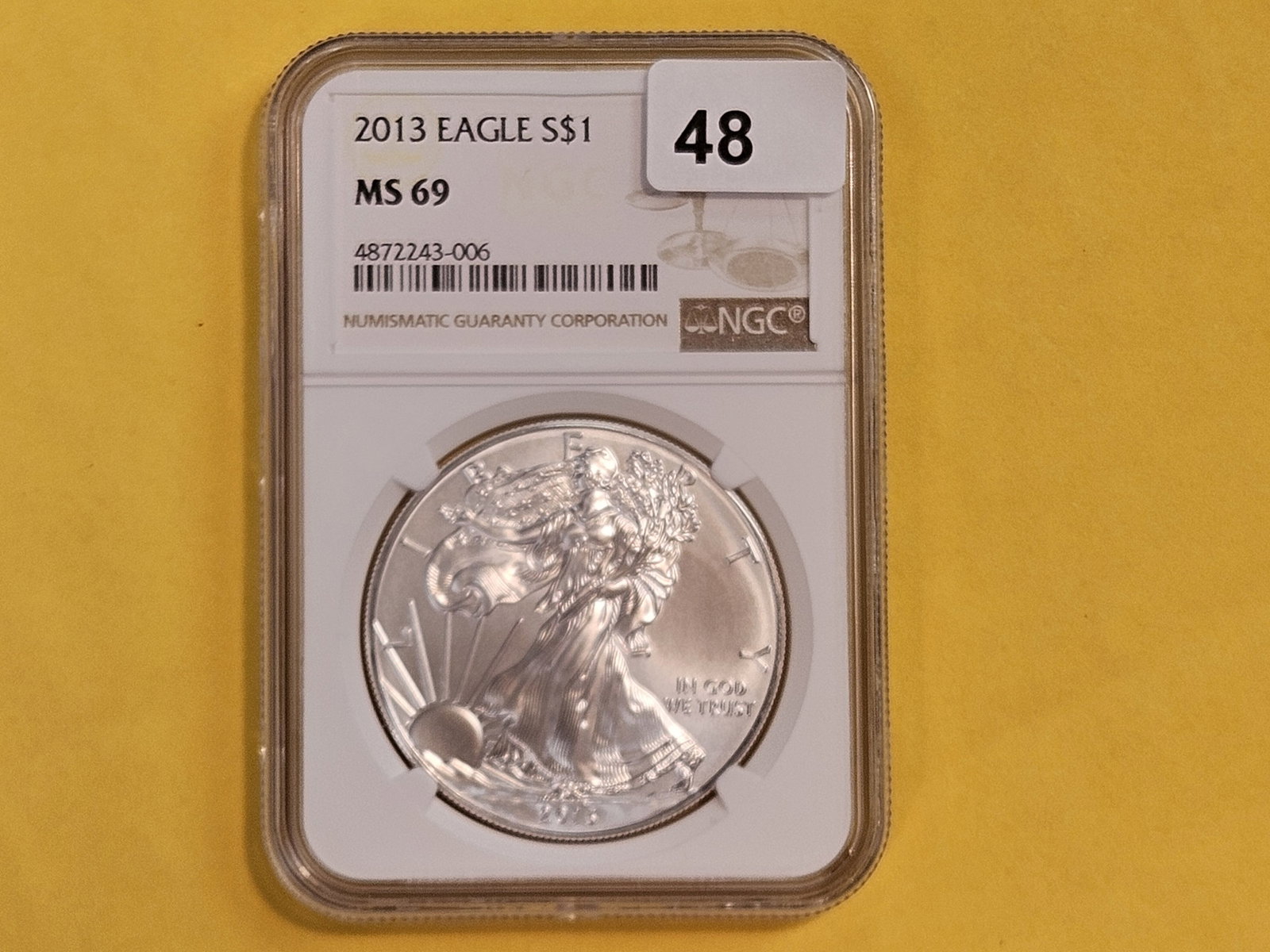 NGC 2013 American Silver Eagle in Mint State 69: Roll Fresh