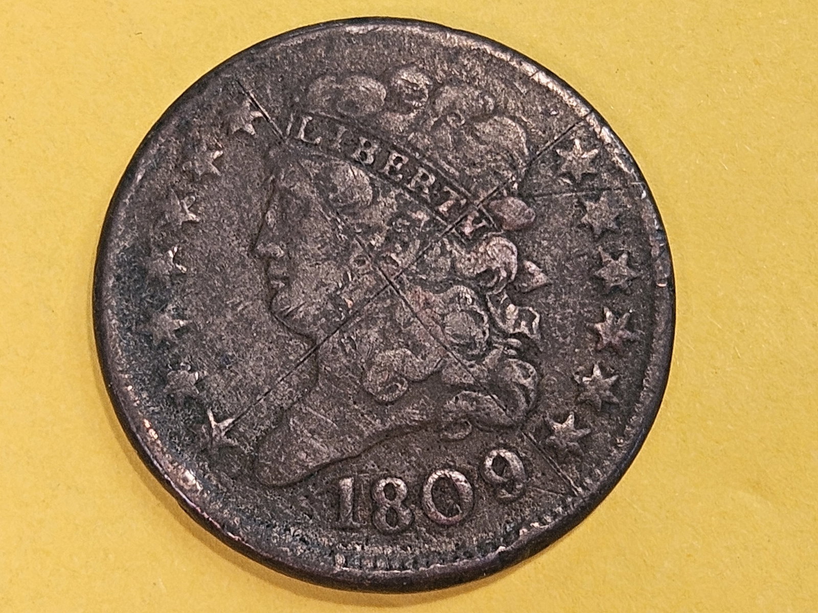 1809 Classic Head Half Cent in Fine Plus - details: Light scratch obverse
