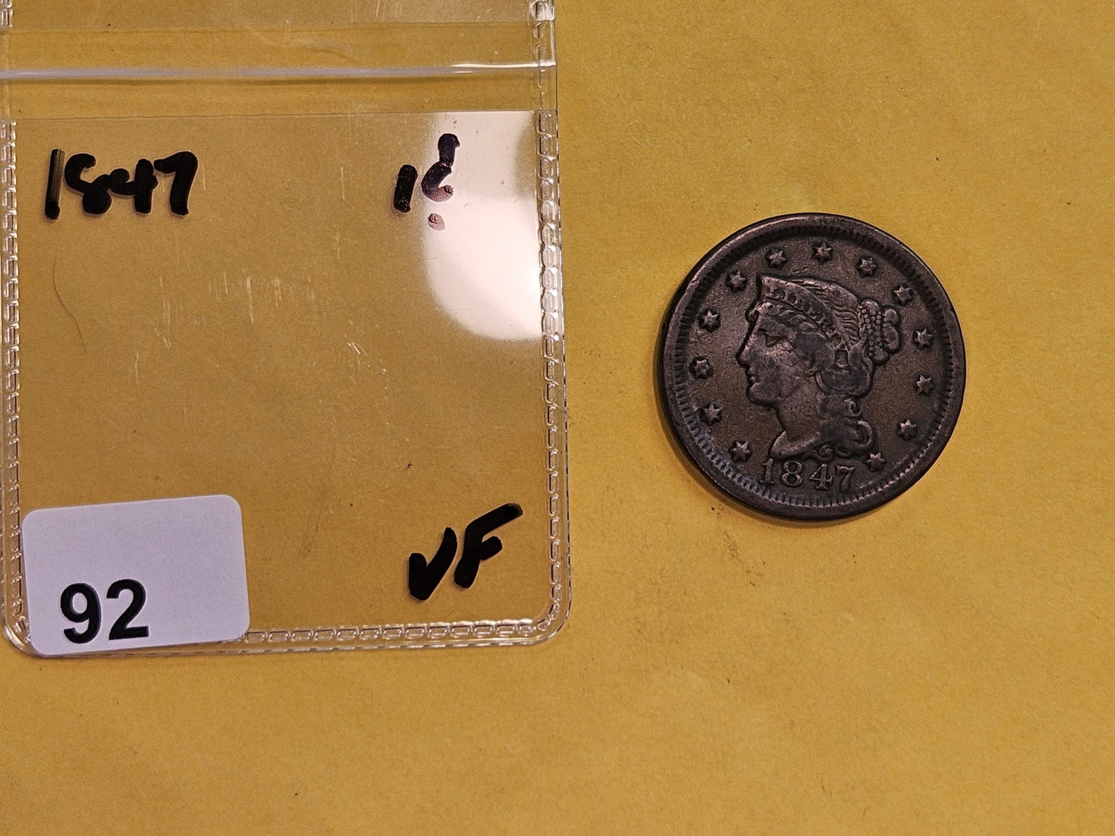 1847 Braided Hair Large Cent in Very Fine - 2