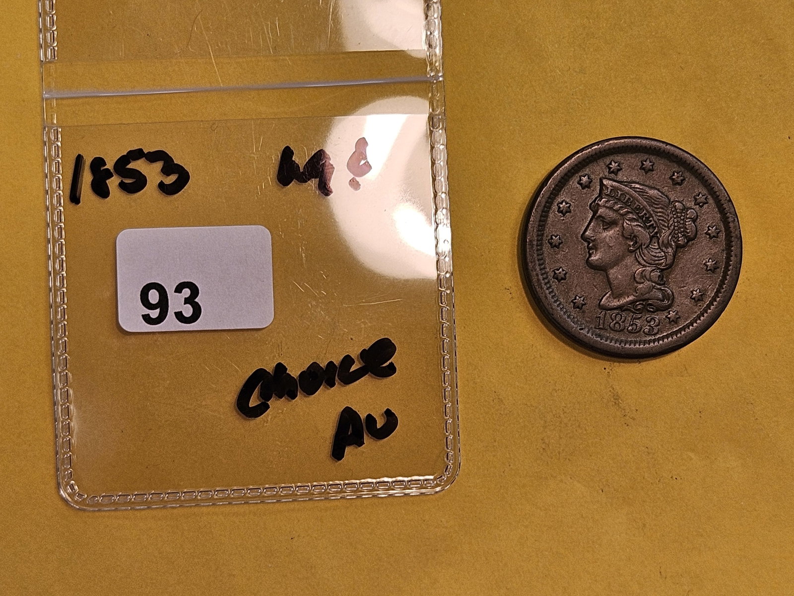 1853 Braided Hair Large Cent in About Uncirculated plus! - 2