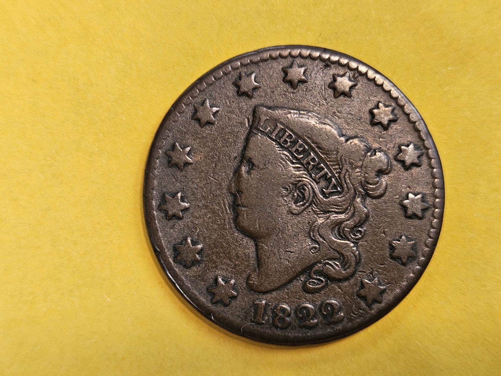 1822 Coronet Head large Cent in Fine - 3