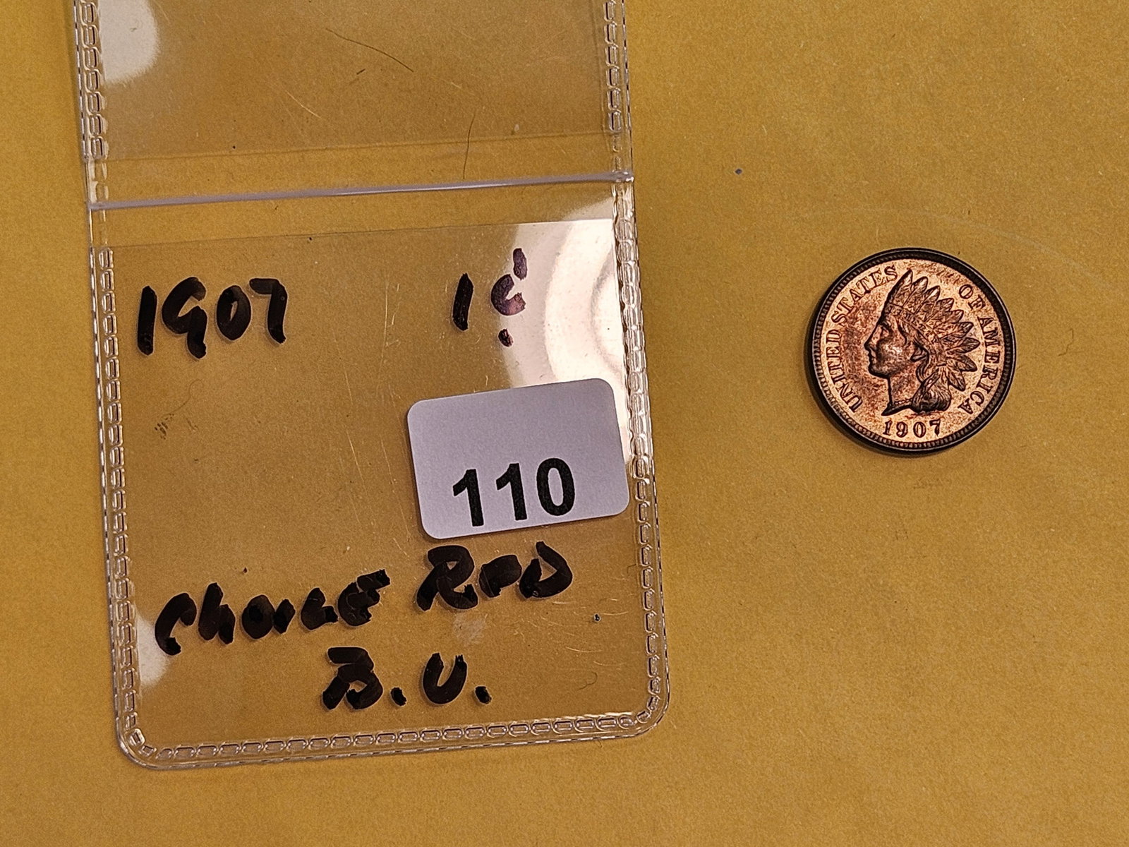 Choice Brilliant Uncirculated Red-Brown 1907 Indian Cent - 2