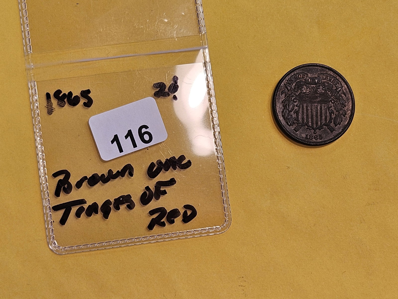 Choice Brown Uncirculated 1865 Two Cent piece - 2