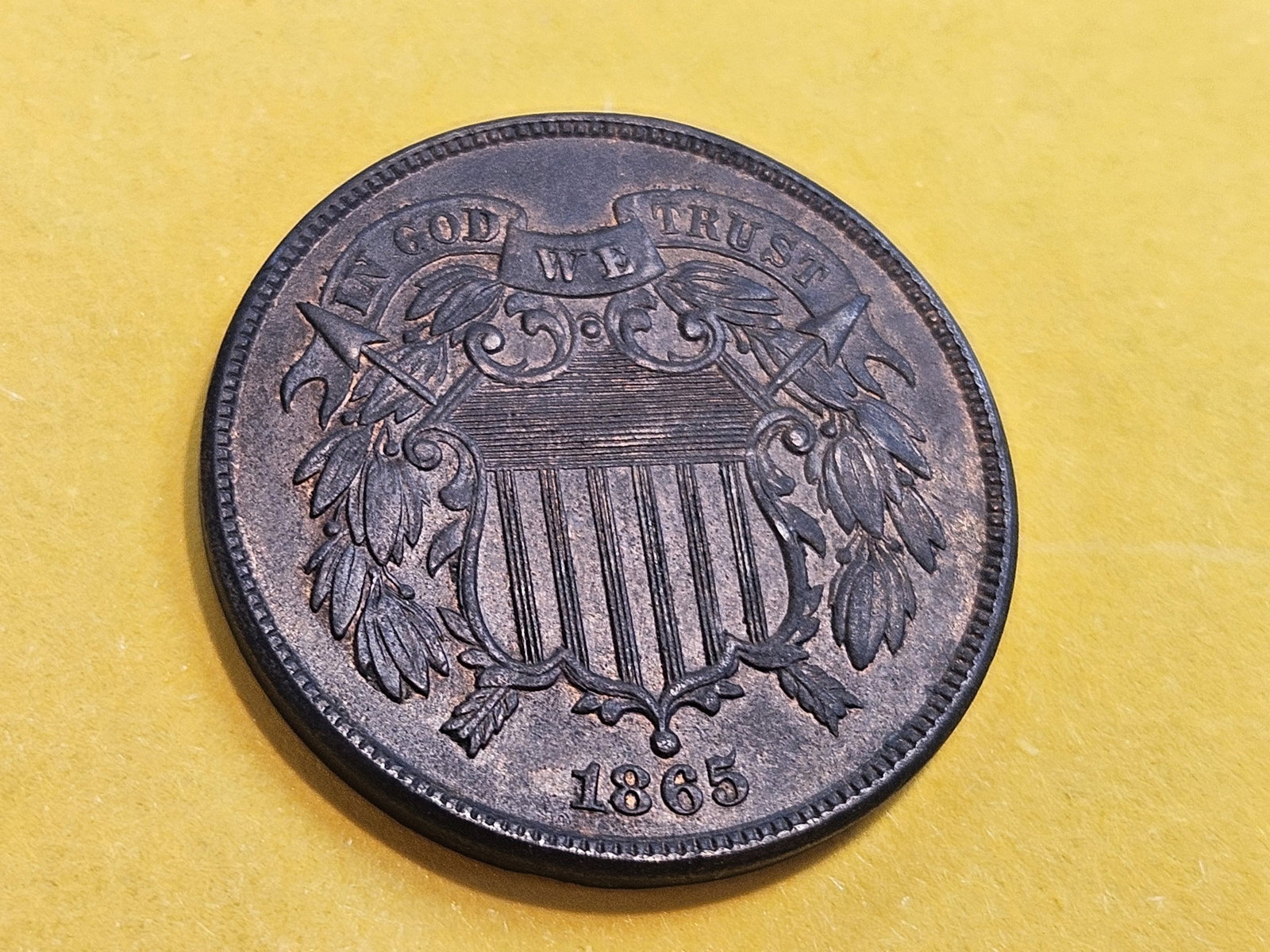 Choice Brown Uncirculated 1865 Two Cent piece - 3