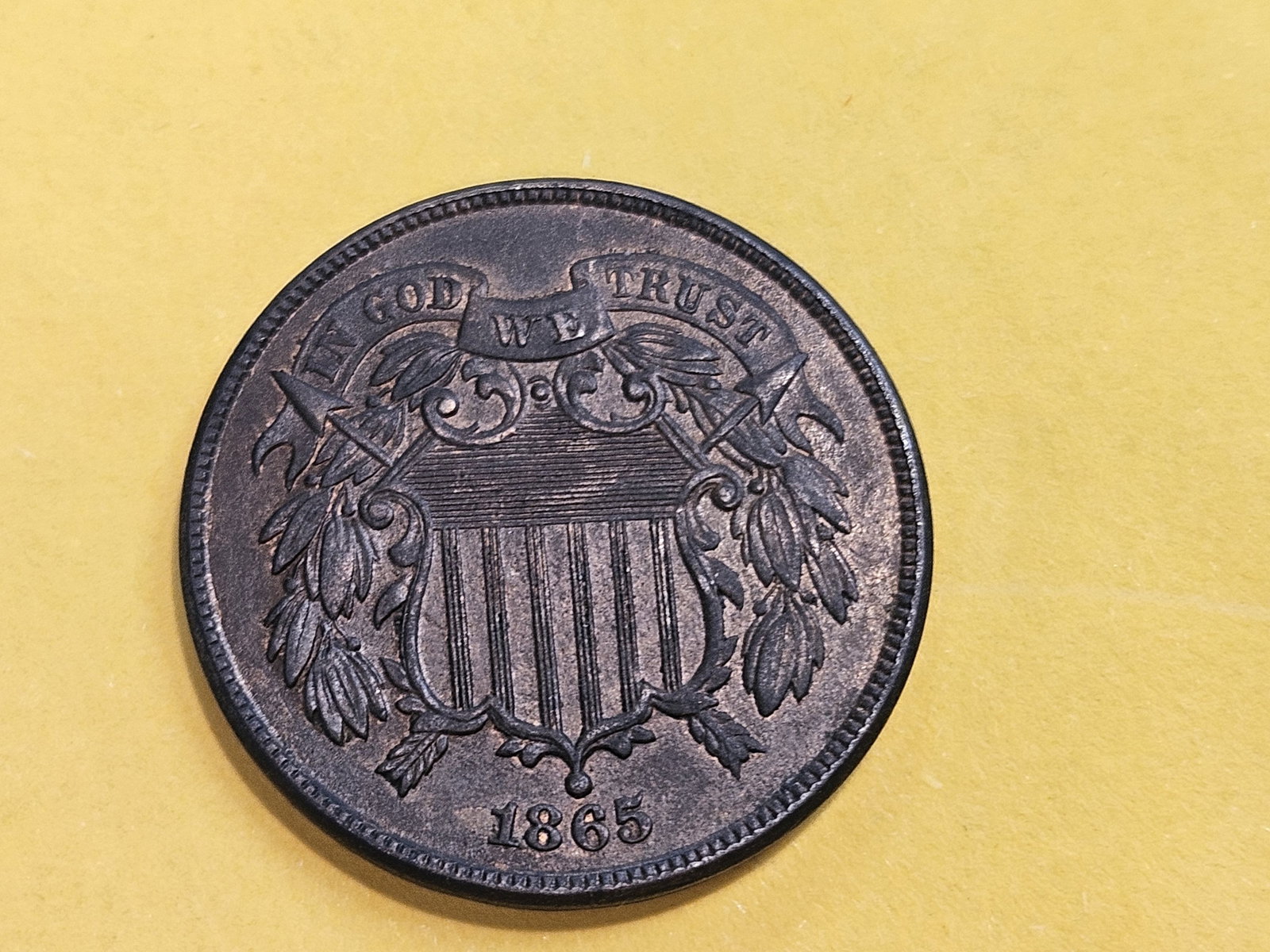 Choice Brown Uncirculated 1865 Two Cent piece - 5