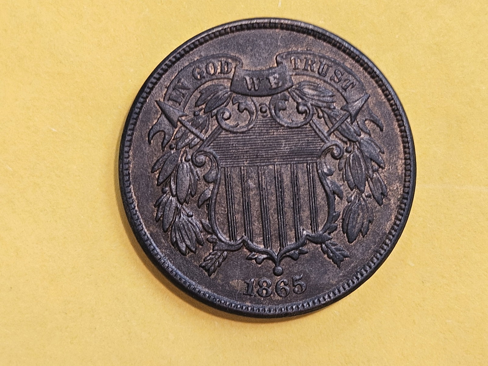 Choice Brown Uncirculated 1865 Two Cent piece - 6