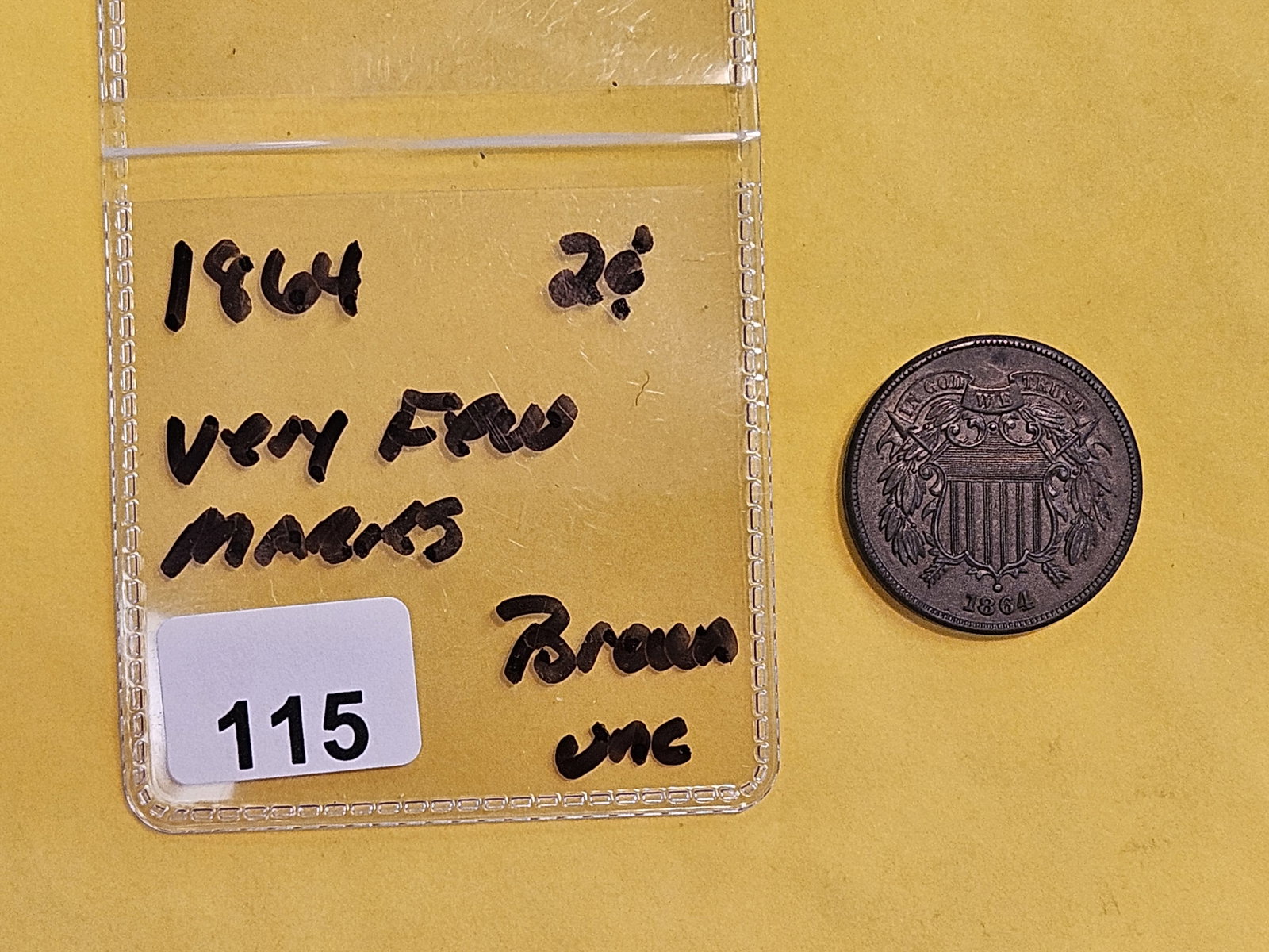 Choice Brown Uncirculated 1864 Two Cent piece - 2