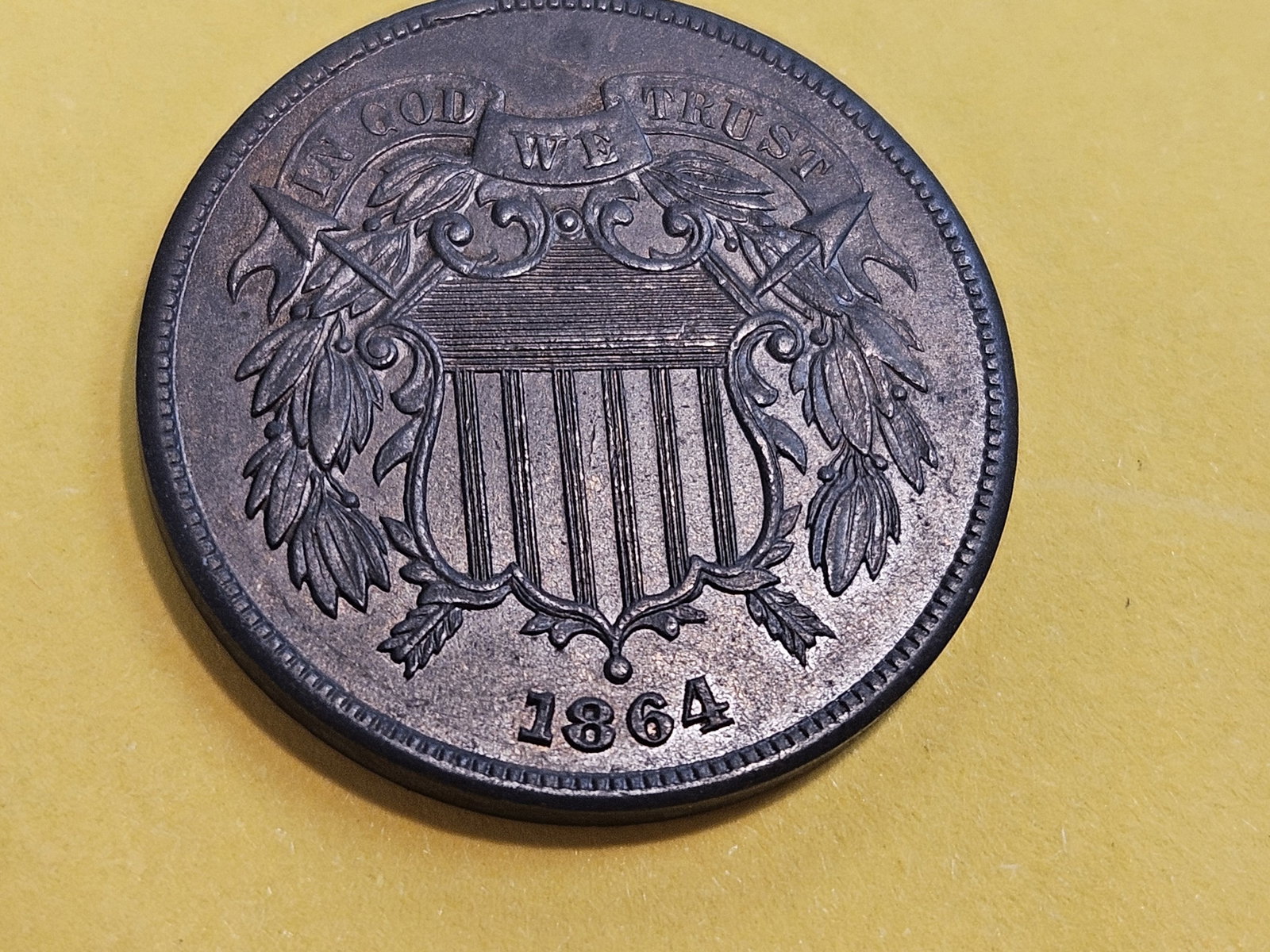 Choice Brown Uncirculated 1864 Two Cent piece - 3