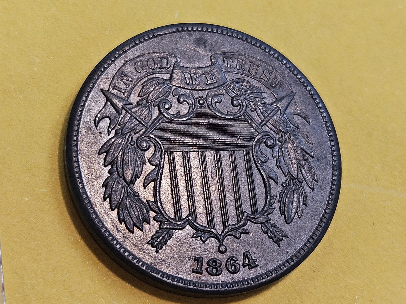 Choice Brown Uncirculated 1864 Two Cent piece - 4