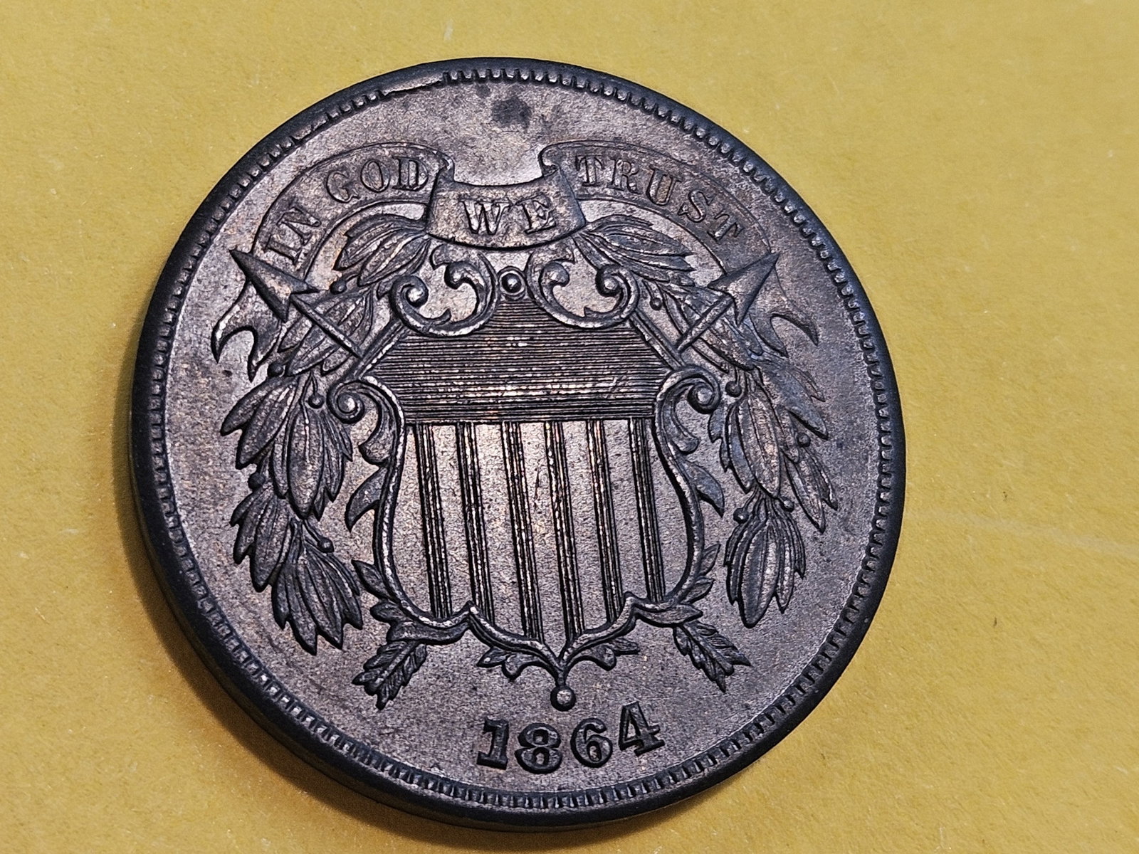 Choice Brown Uncirculated 1864 Two Cent piece - 5