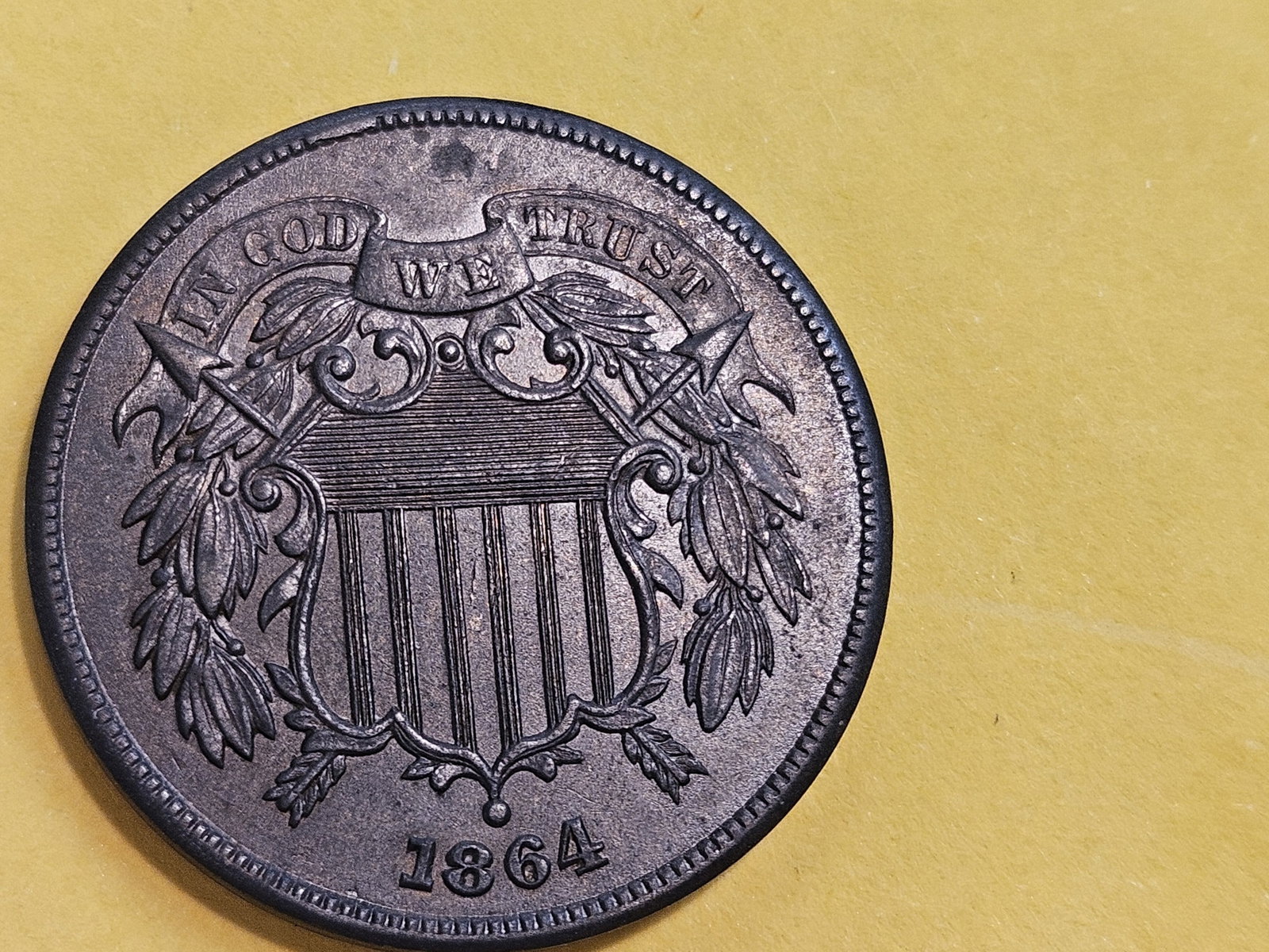Choice Brown Uncirculated 1864 Two Cent piece - 6