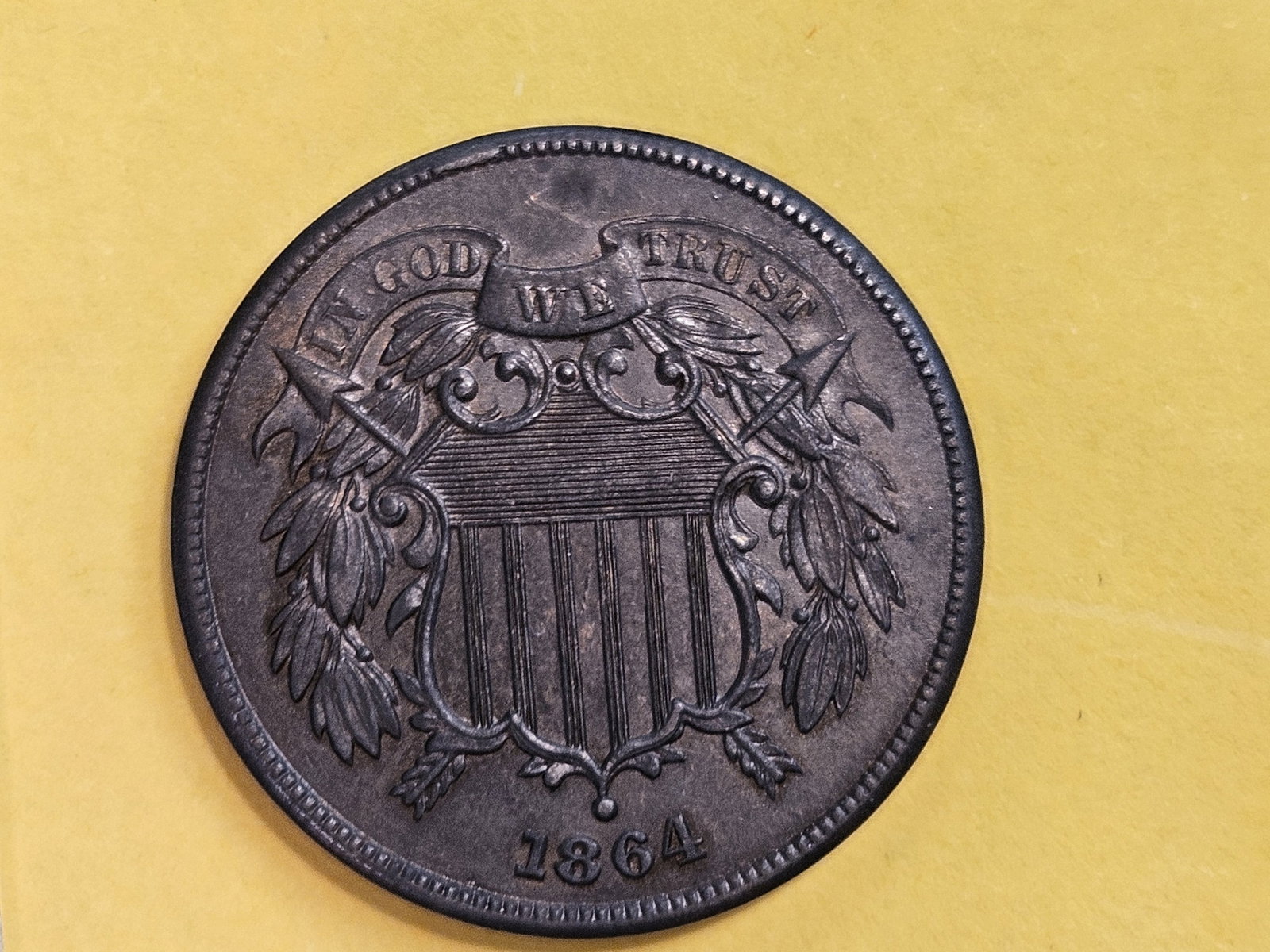 Choice Brown Uncirculated 1864 Two Cent piece - 7
