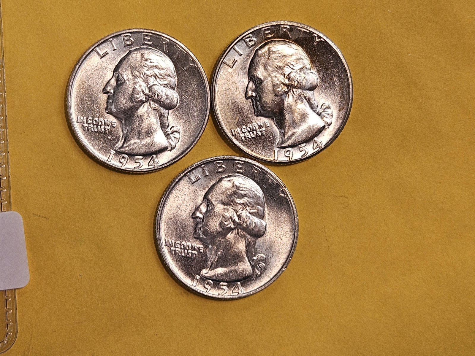 Three Choice Brilliant Uncirculated silver Washington Quarters: 1954 P-D-S