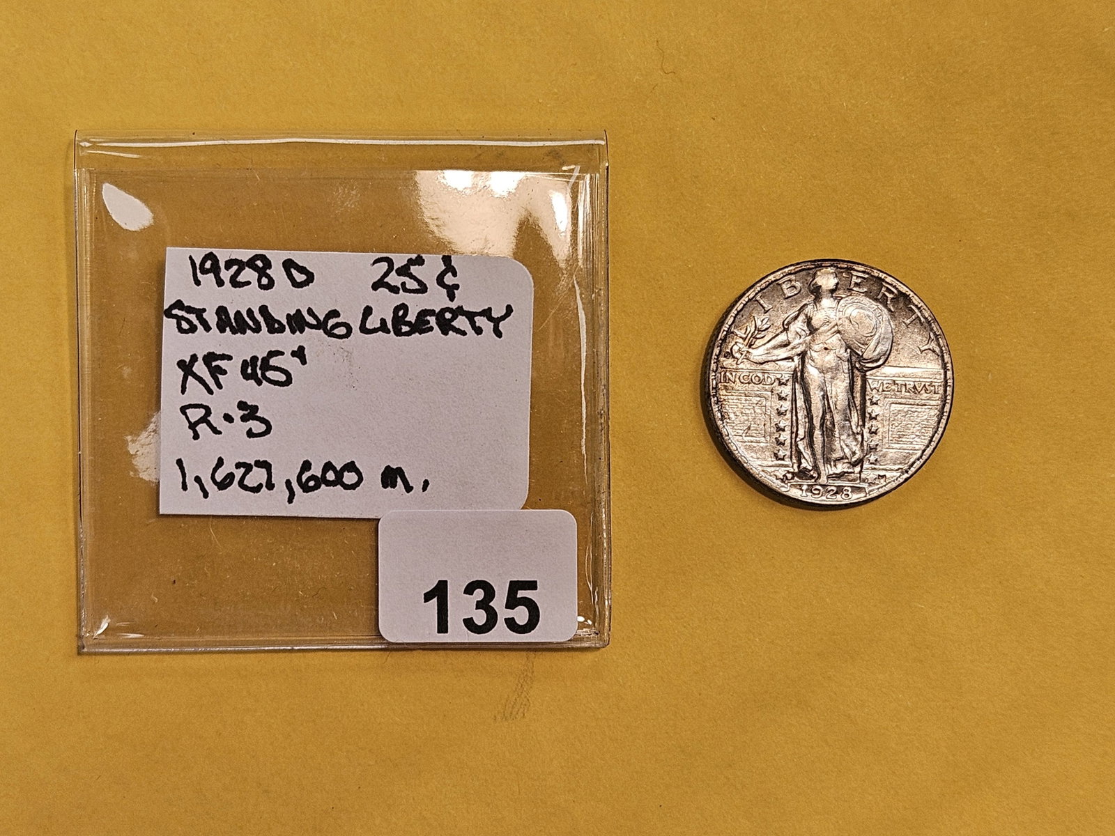1928-D Standing Liberty silver Quarter in Extra Fine plus - 2