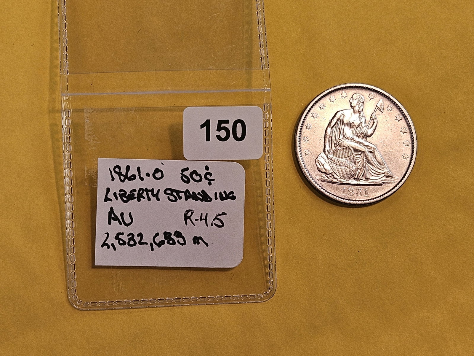 ** 1861-O Seated Liberty silver Half Dollar in Brilliant About Uncirculated plus PLUS! - 2