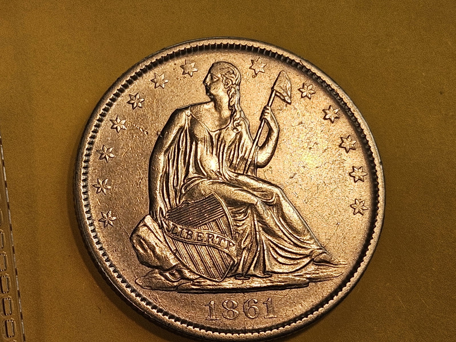 ** 1861-O Seated Liberty silver Half Dollar in Brilliant About Uncirculated plus PLUS! - 7