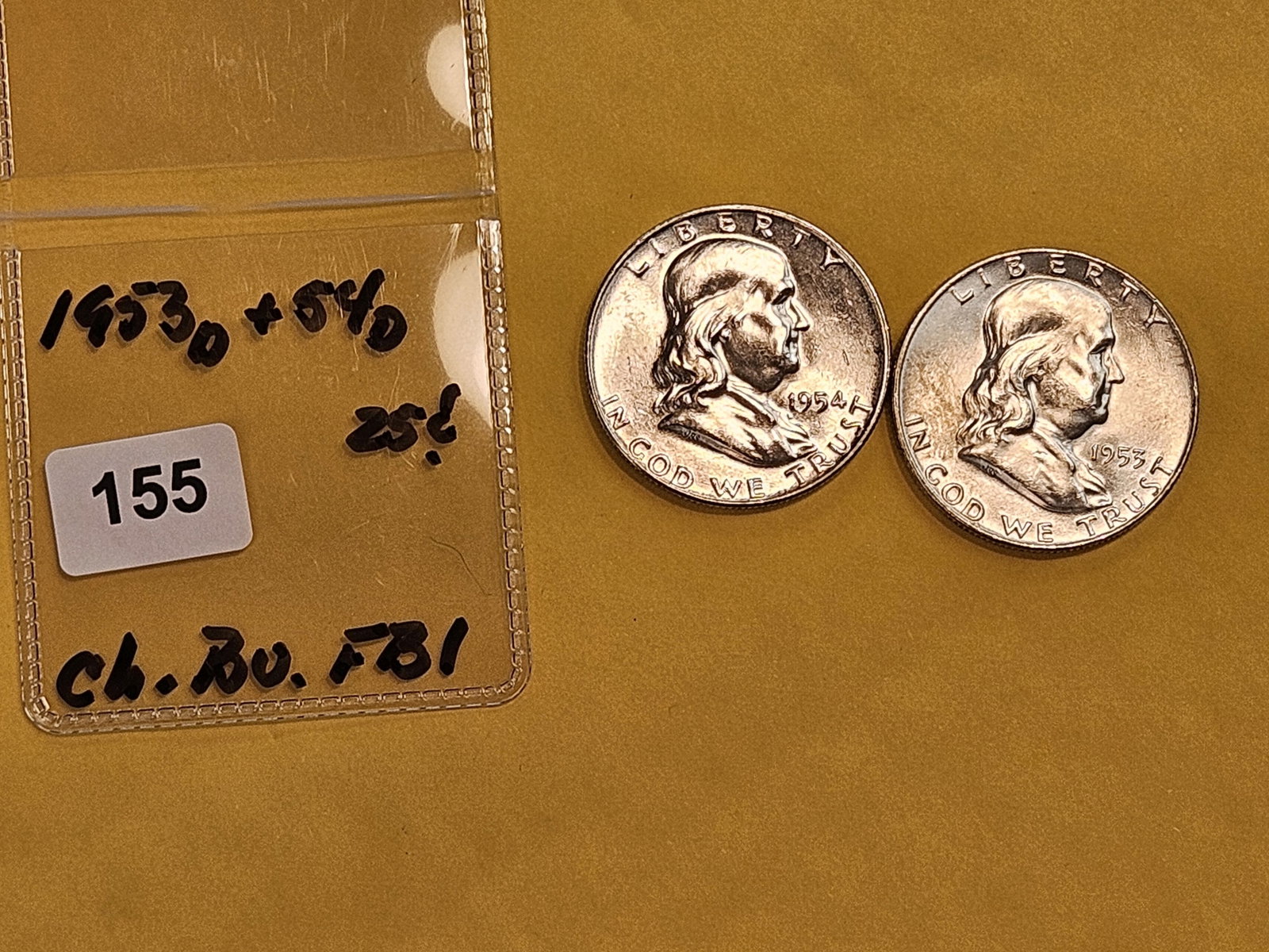 Two Choice Brilliant Uncirculated Plus silver Franklin Half Dollars FBL - 2