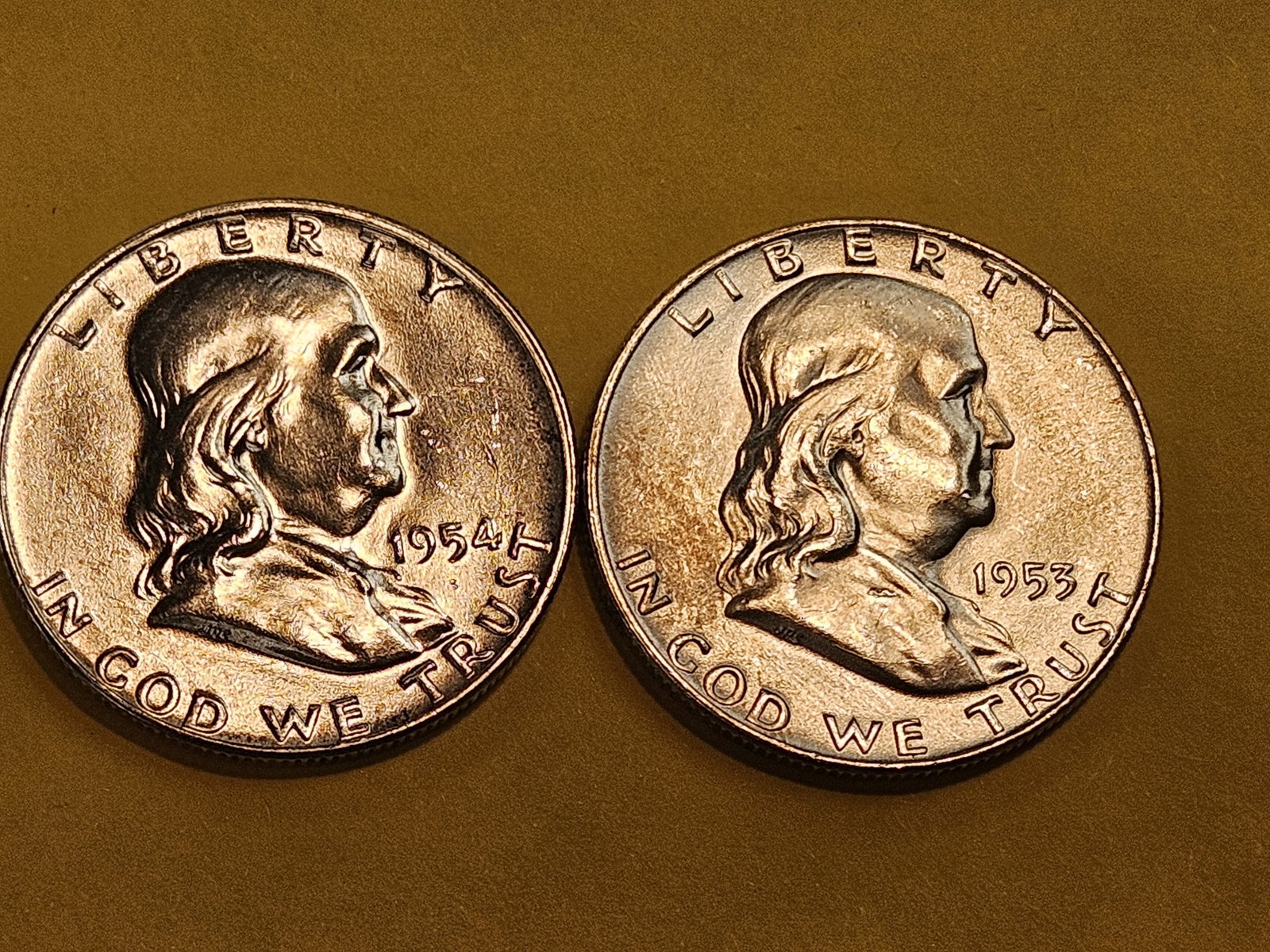 Two Choice Brilliant Uncirculated Plus silver Franklin Half Dollars FBL - 3
