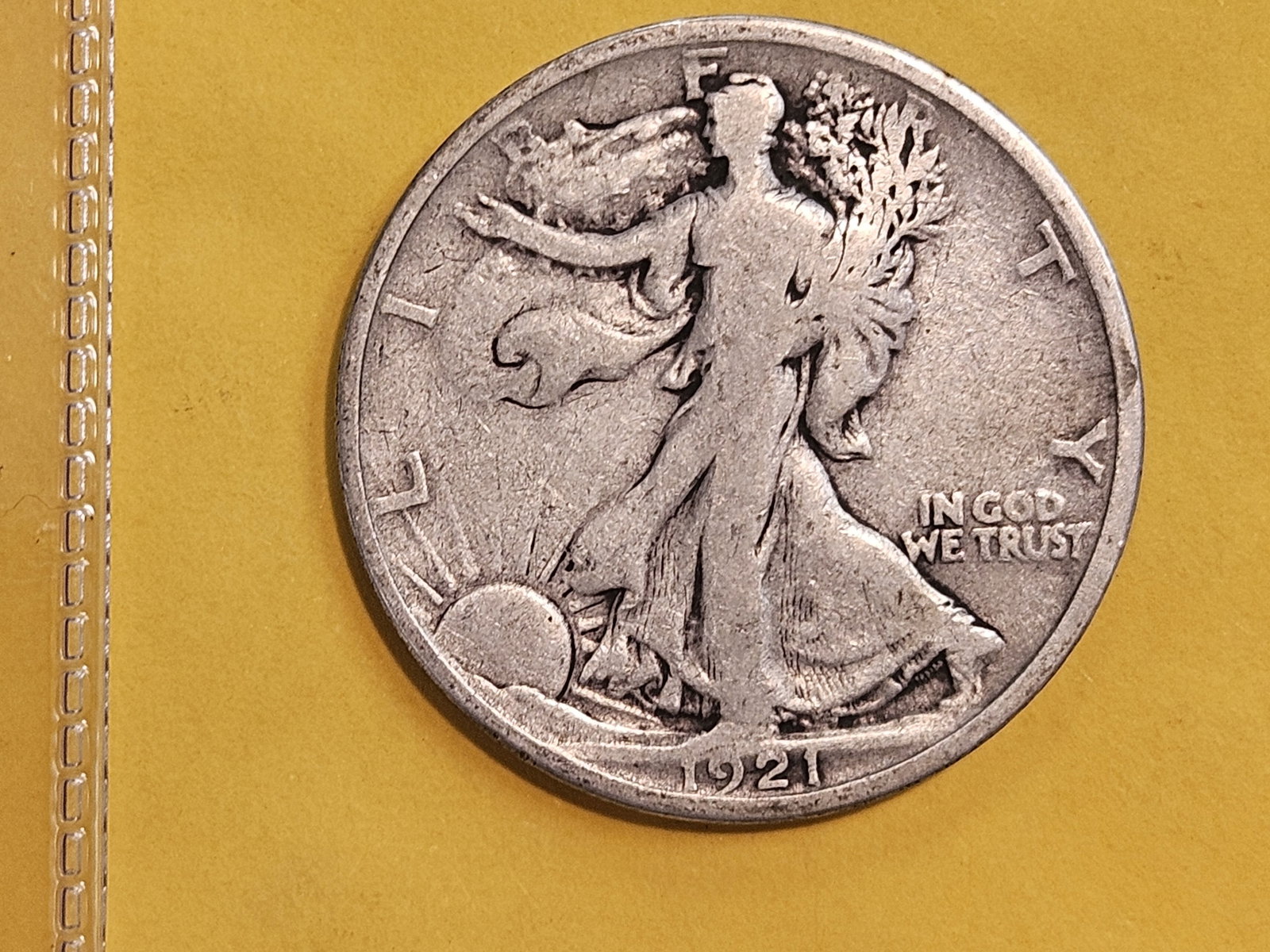 * KEY DATE * 1921 Walking Liberty silver Half Dollar: In Very Good plus