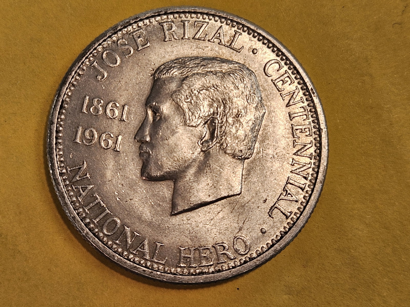 Very Choice Brilliant Uncirculated 1961 Philippines silver 1/2 peso: KM 191. Low mintage