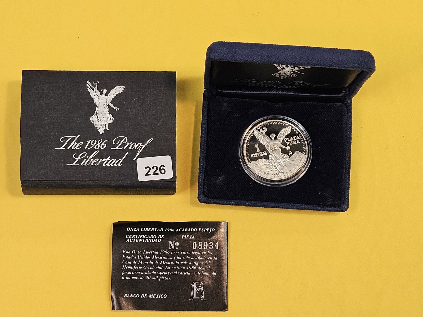 * GEM Proof Deep Cameo 1986 Mexico Silver Onza: Libertad! In Presentation box with COA