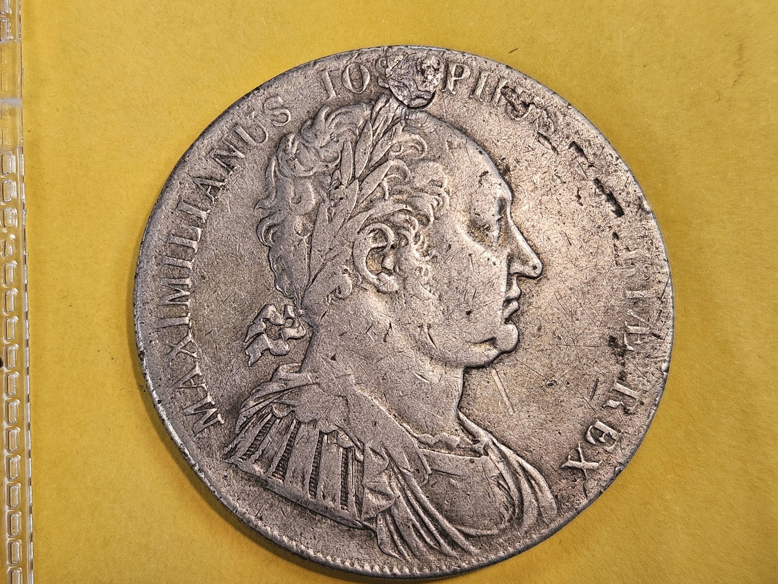 1818 Bavaria silver Conventionthaler: KM 808. Low Mintage. Plugged