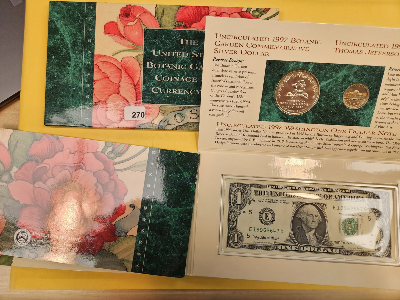 GEM US 1997 Botanic Garden Coinage and Currency Set: In original government packaging with certificate of authenticity