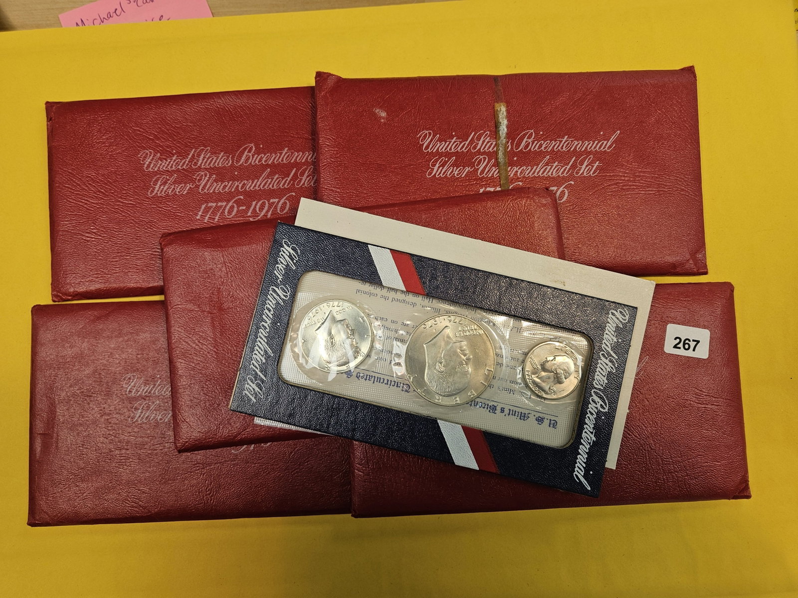 Five 1976 3-Coin Silver Brilliant Uncirculated Sets: All RED envelopes