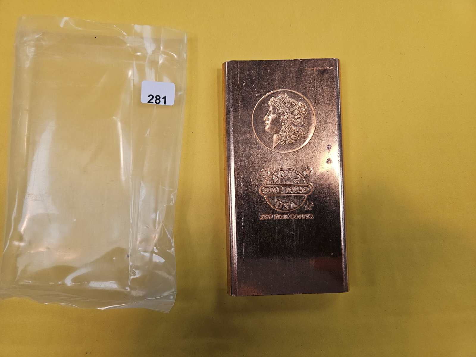 ONE KILO .999 fine copper bar: Morgan motif