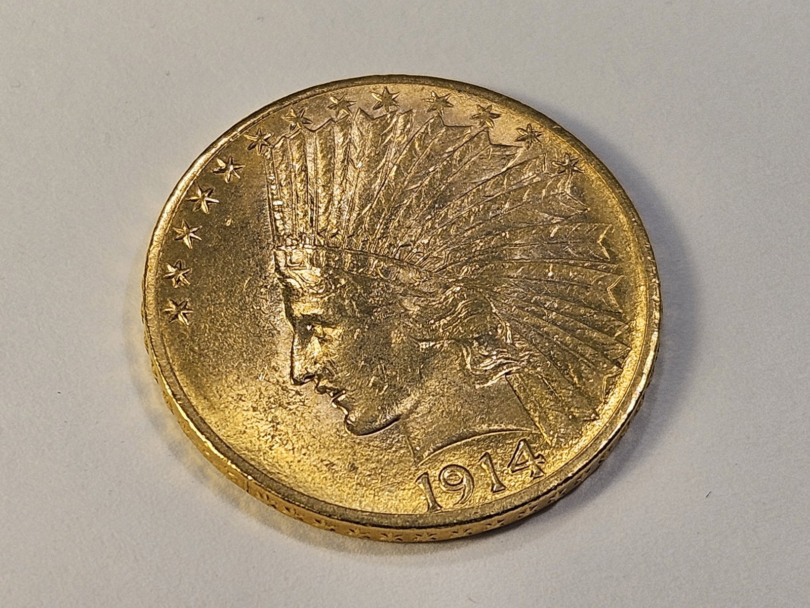 GOLD! Brilliant About Uncirculated 1914-D Indian Head $10 Dollar Gold - 2