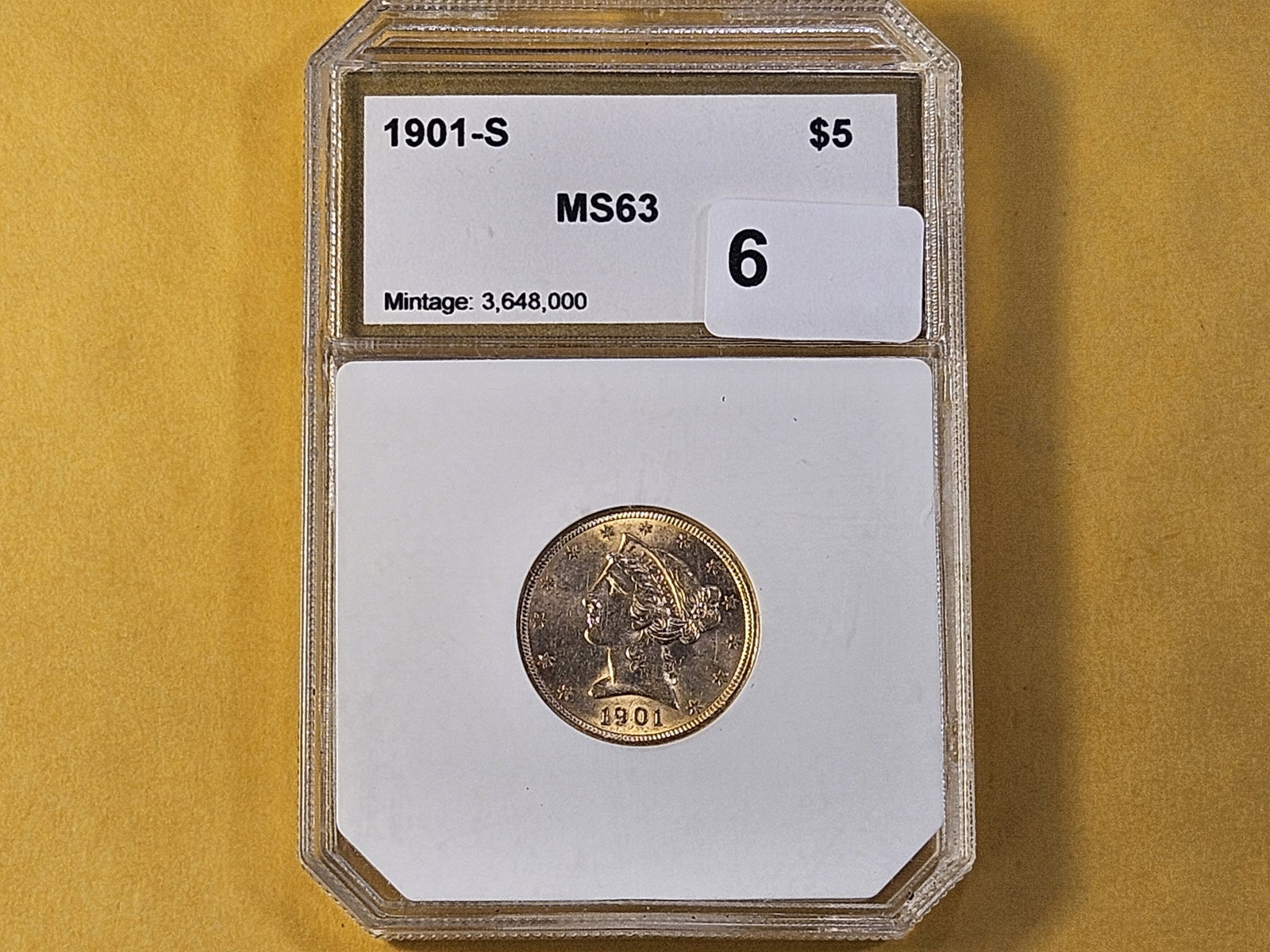 GOLD! PCI 1901-S Liberty Head $5 Dollar Gold in Mint State 63 - 3