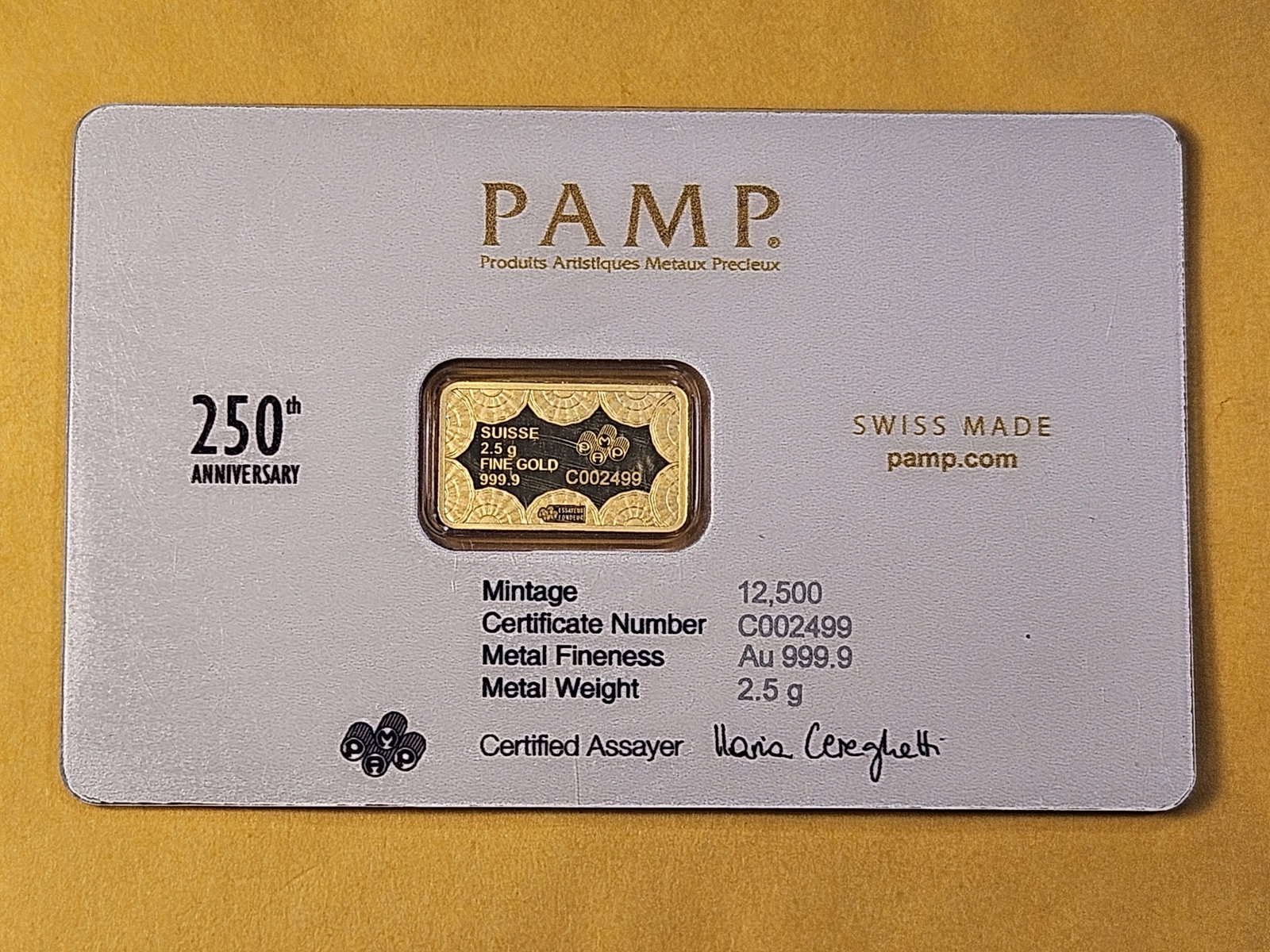 GOLD! PAMP Suisse 2.5 Gram .999 Fine Gold Bar - 3