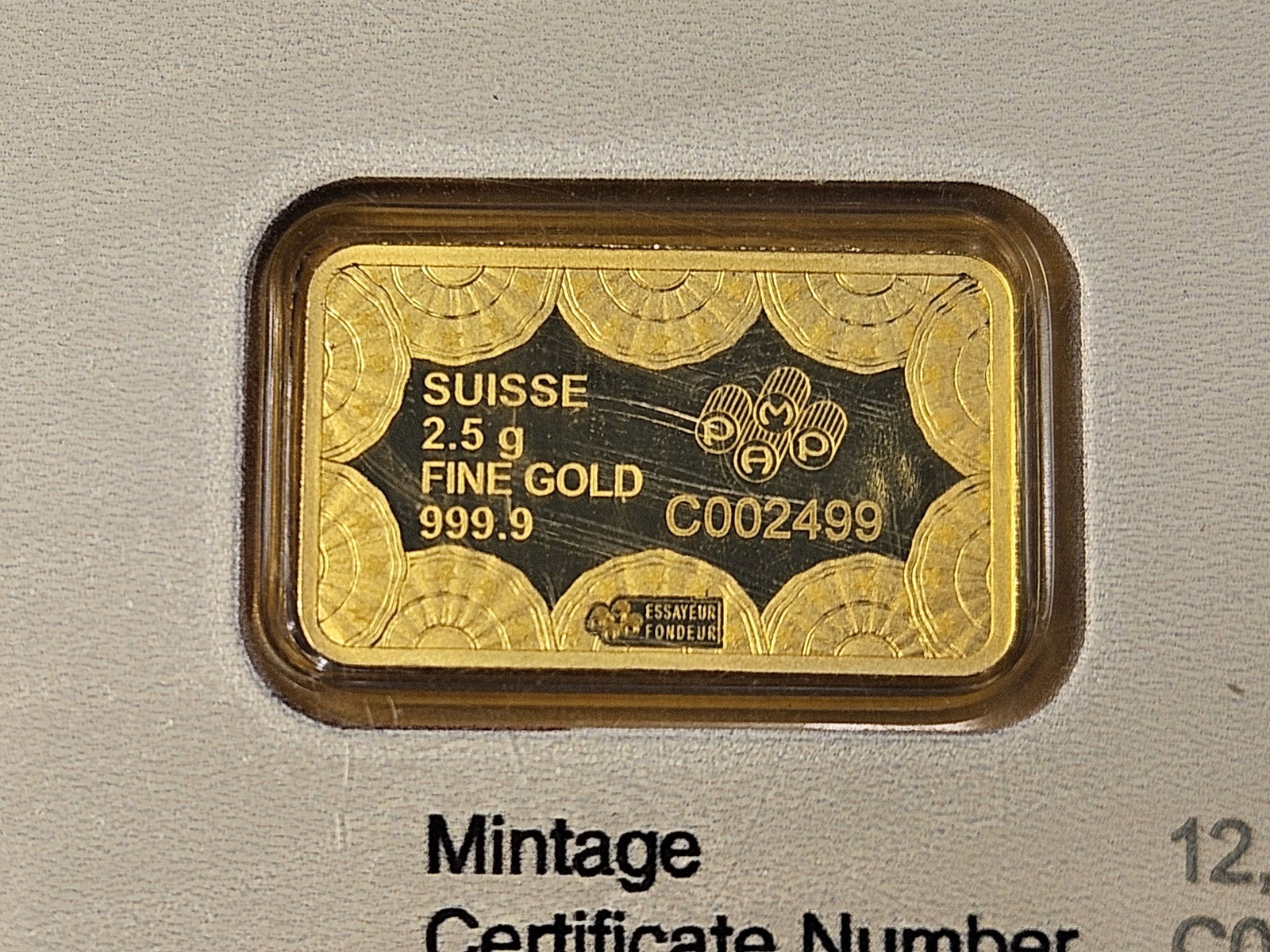 GOLD! PAMP Suisse 2.5 Gram .999 Fine Gold Bar - 4