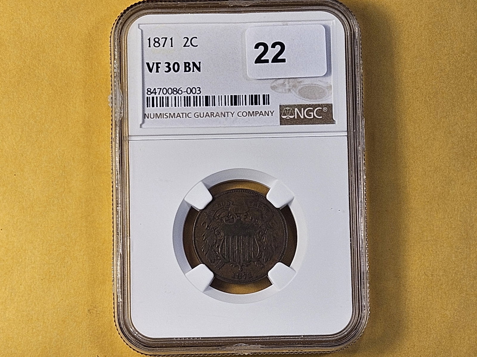 NGC 1871 Two Cent Piece in Very Fine Brown - 2
