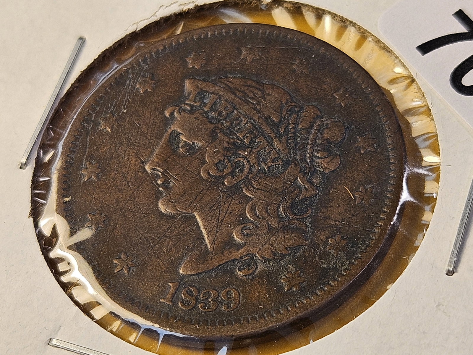 1839 Coronet Head Large Cent - 2