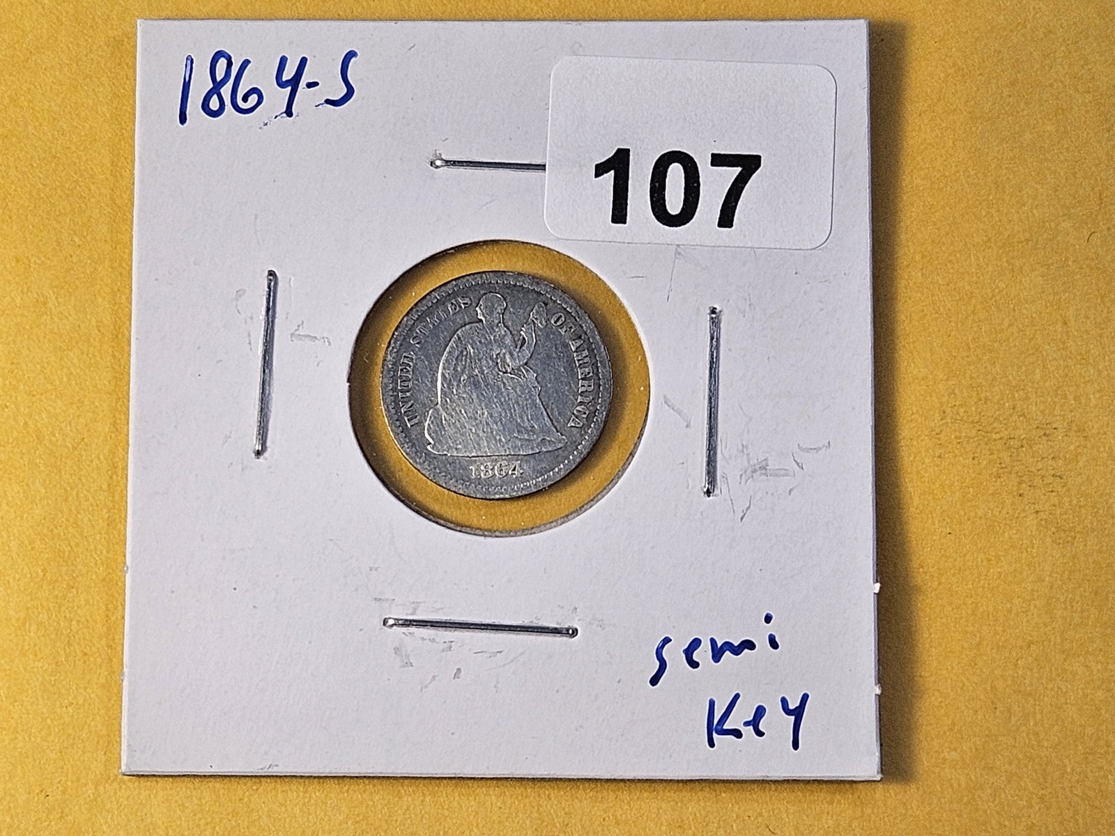 Semi-Key Date! 1864-S Seated Liberty Silver Half Dime - 2