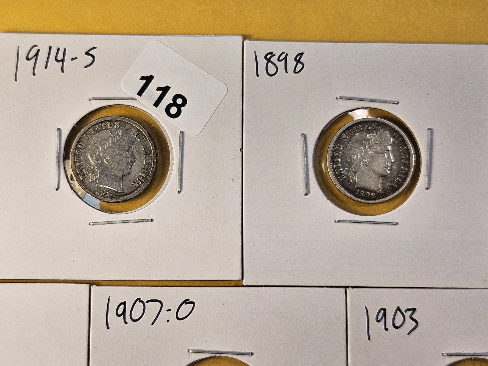 Seven Circulated Barber Silver Dimes - 2