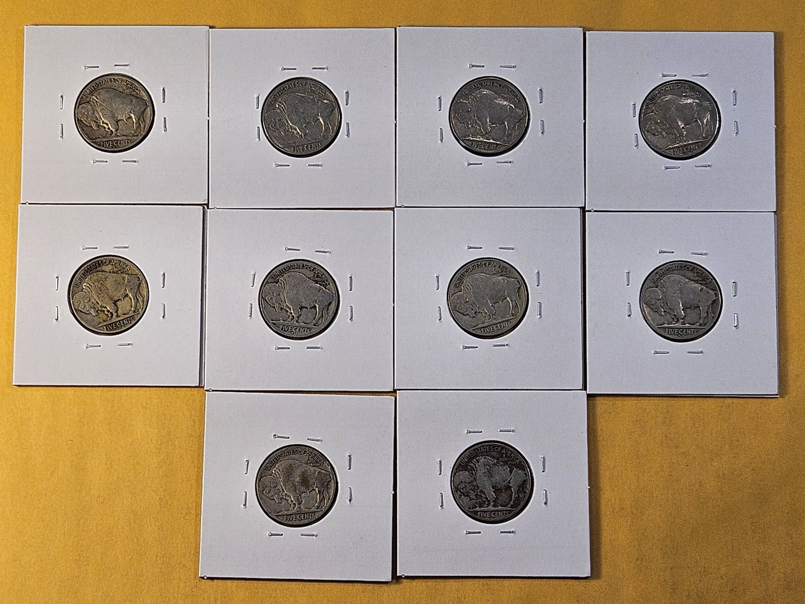 Ten Circulated Buffalo Nickels - 5