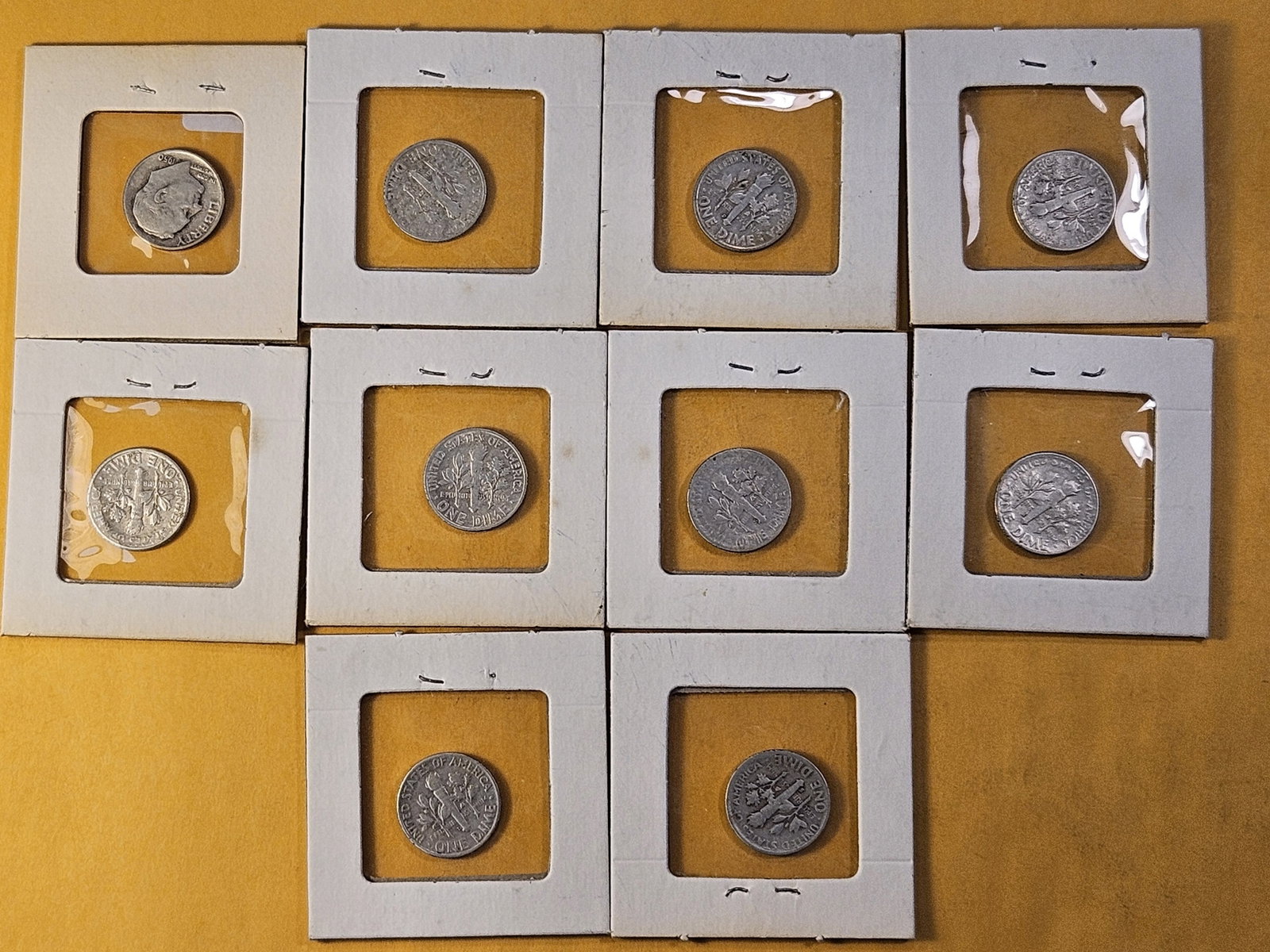 Ten Circulated Roosevelt Silver Dimes with Minor Varieties - 7