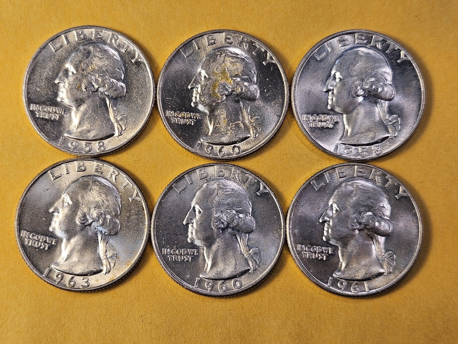 Six Brilliant Uncirculated Washington Silver Quarters - 2