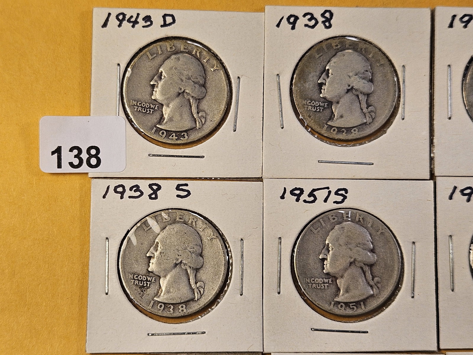 Ten Circulated Washington Silver Quarters - 2