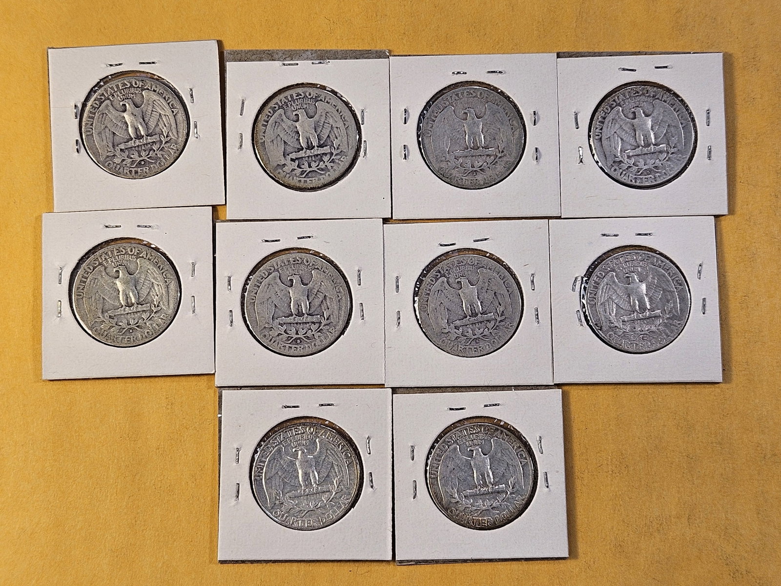 Ten Circulated Washington Silver Quarters - 5