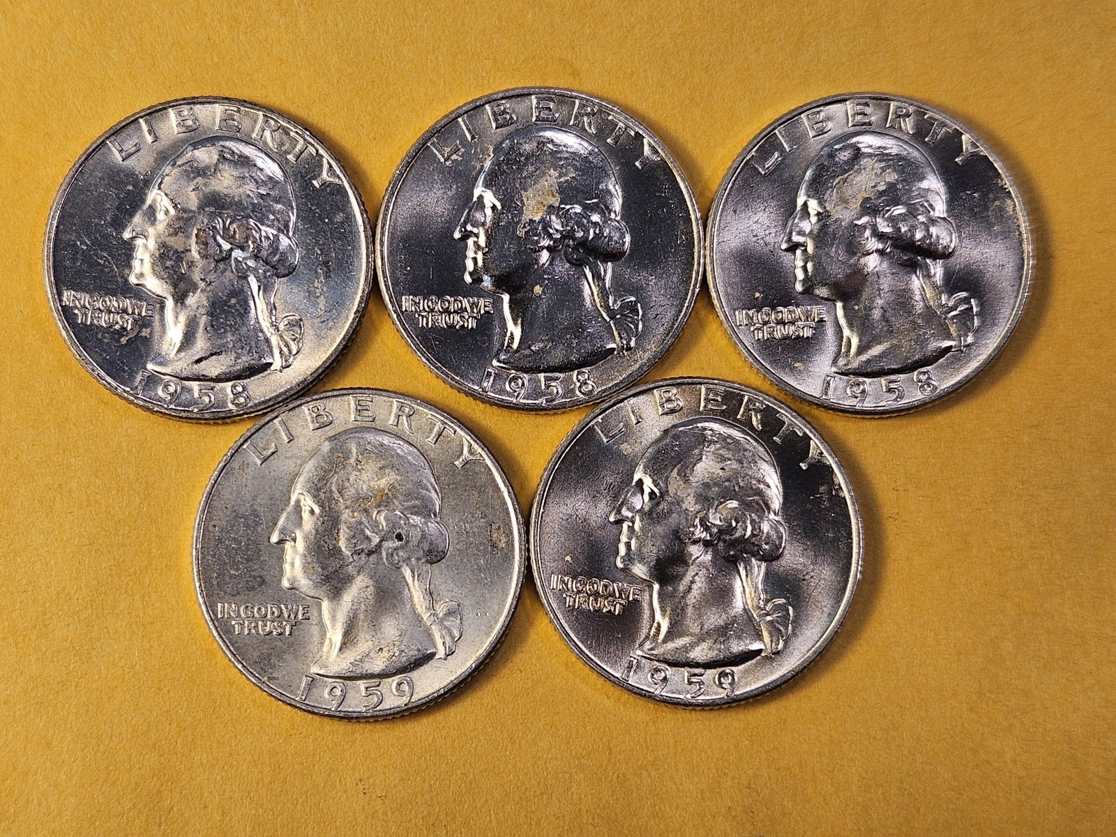 Five Brilliant Uncirculated Washington Silver Quarters - 2