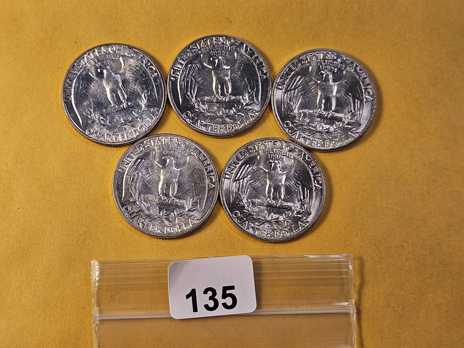 Five Brilliant Uncirculated Washington Silver Quarters - 3