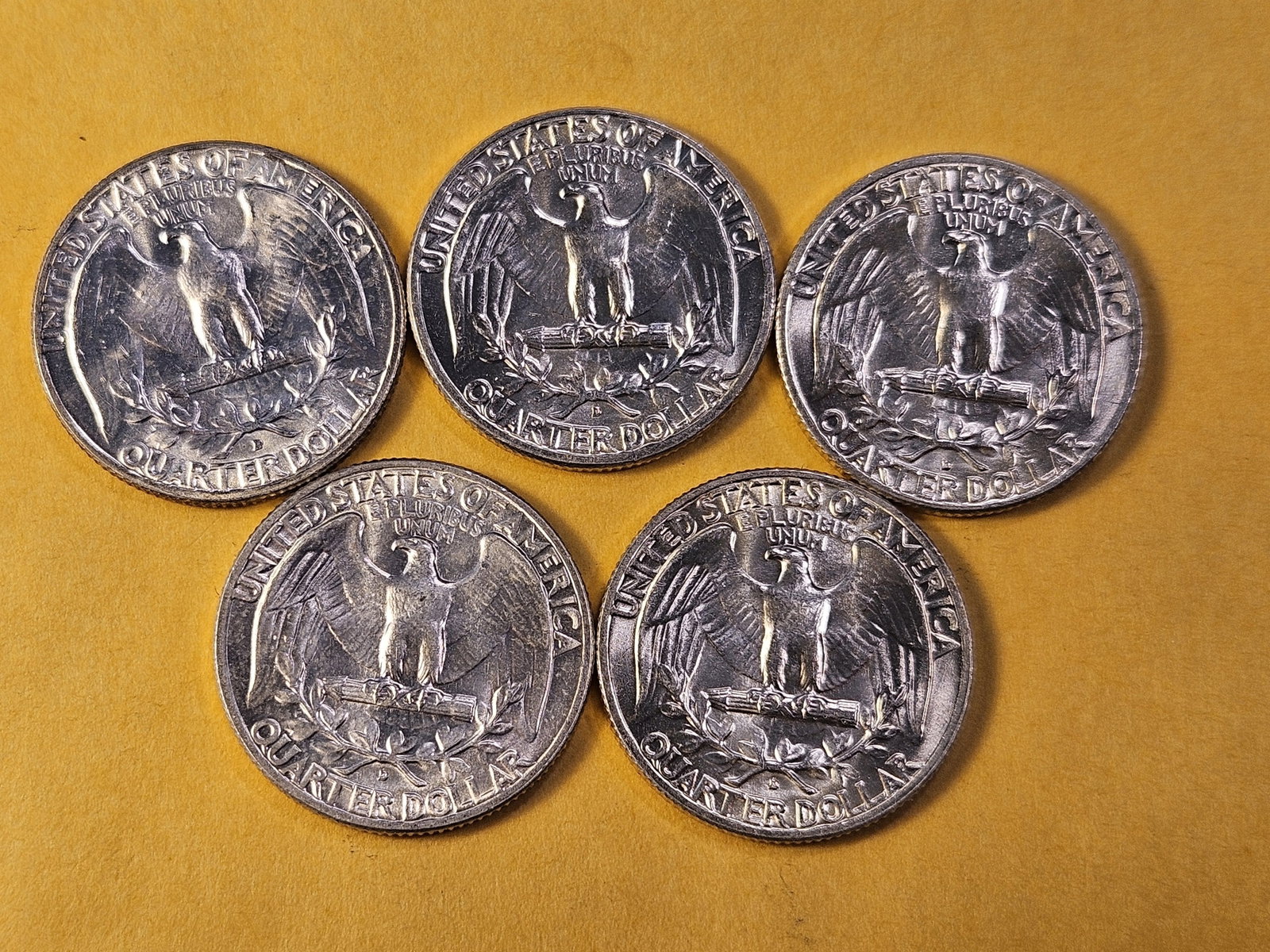 Five Brilliant Uncirculated Washington Silver Quarters - 4