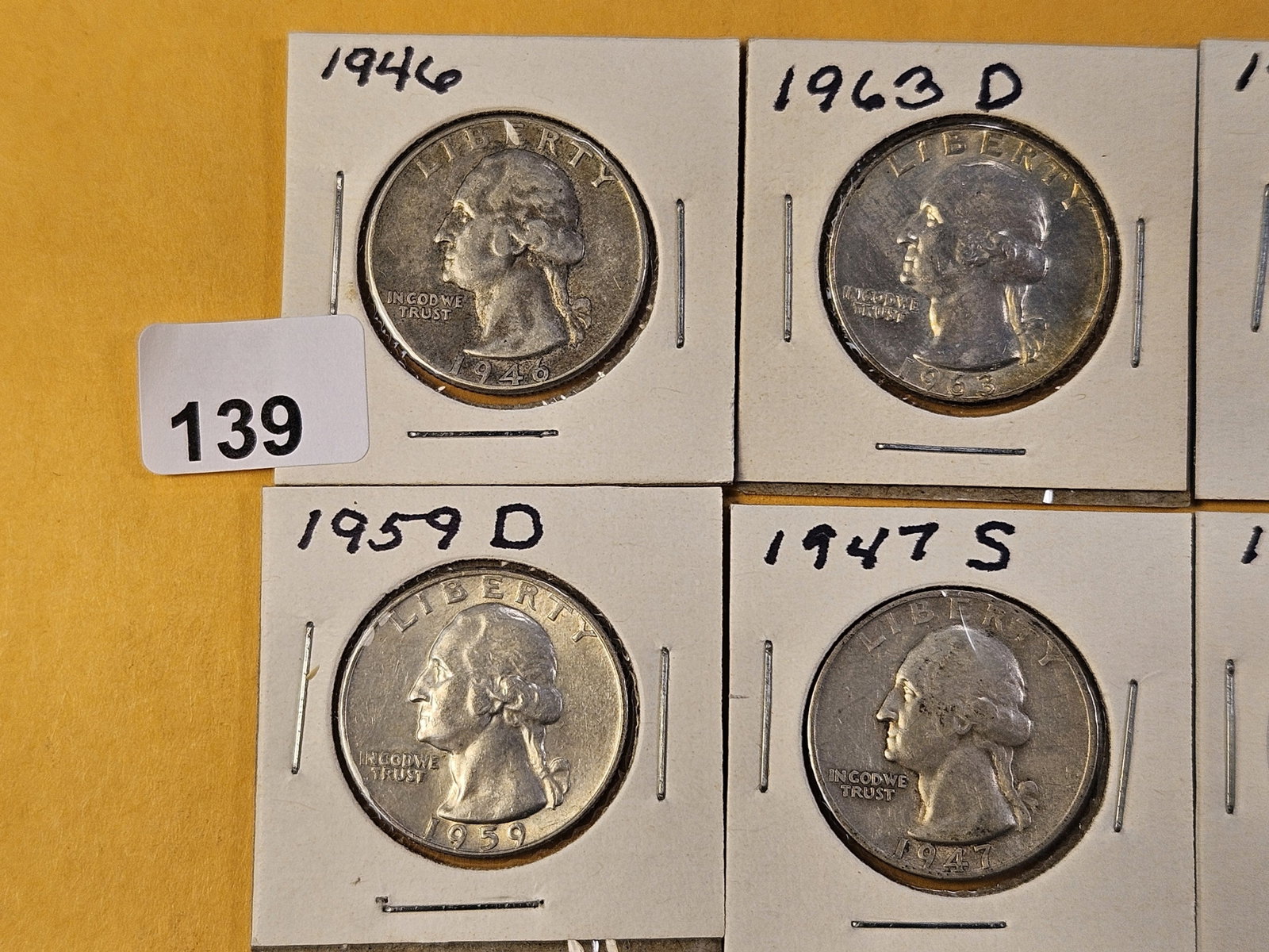 Ten Circulated Washington Silver Quarters - 2